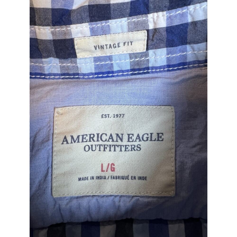 American Eagle Outfitters Men's L Button-Up Shirt Blue Check Pearl Snap Pockets - Picture 5 of 7